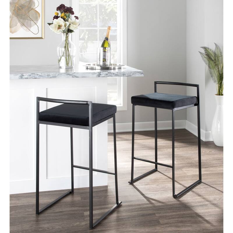 Porch & Den Forrest Contemporary Black Stackable Fully Welded Counter Stool (Set of 2)