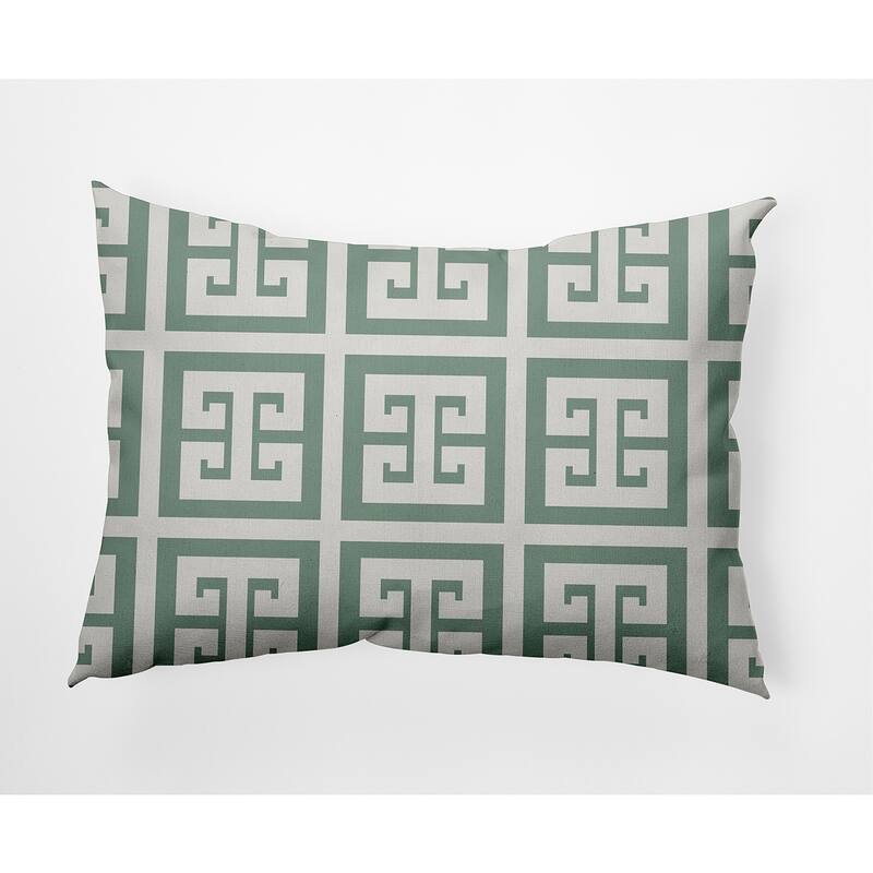 Greek Key Patterned Nautical Indoor/Outdoor Throw Pillow - Sage - 14" x 20"