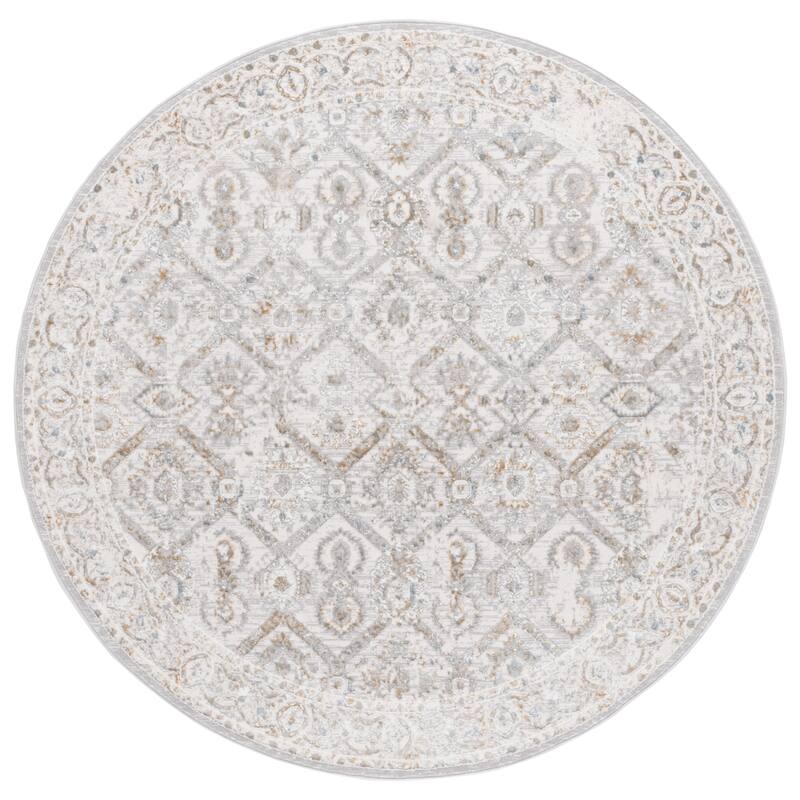 SAFAVIEH Easton Sijka Oriental Rug - 6'7" Round - Ivory/Grey Gold