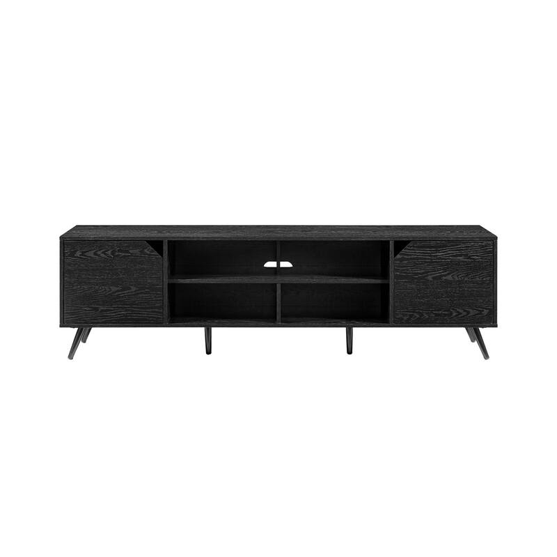 Modern 2-Door TV Stand for 80" TVs with Open Cubbies & Adjustable Shelving - Black Finish