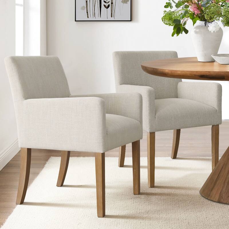 Linen Upholstered Armchair(Set of 2) - Beige