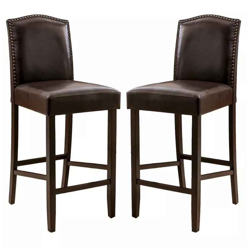 Barstools Set of 2, Counter Height Upholstered Bar Stools for Kitchen Island, Rubberwood Legs 300LBS Weight Capacity
