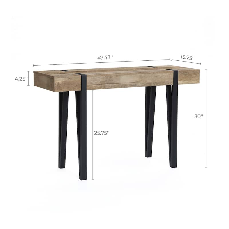 Oak Finish MDF Wood and Black Metal Console Entry Table - 30" H x 47.43" W x 15.75" D