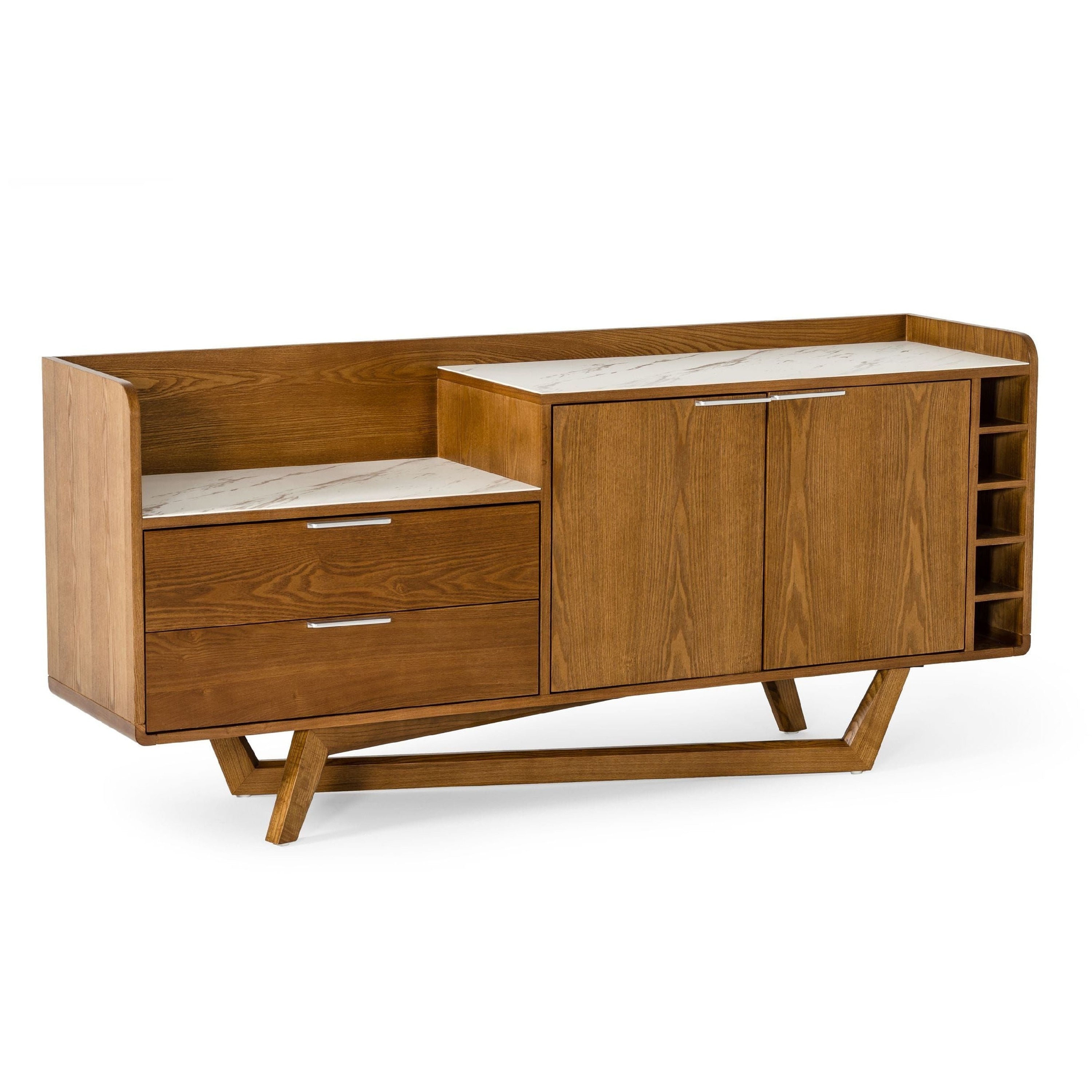 Benjara Sideboard Buffet Bar, 71 Inch Walnut Brown, White w 5 Wine ...