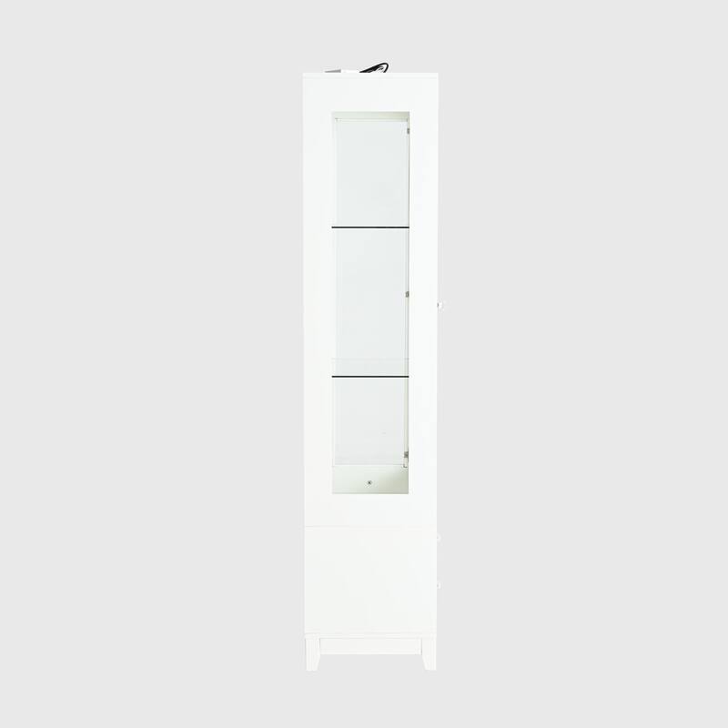 Roomfitters 71'' Display Cabinet with Glass Door, Freestanding Pantry Storage Cabinet with Adjustable Shelves for Dining, White