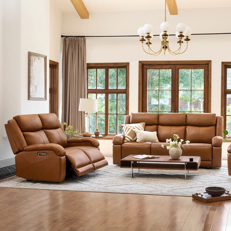 Spruce & Spring Hadlee Genuine leather Reclining Sofa with Multi-Function Console.