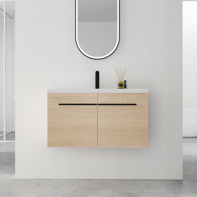 BNK 16"/20"/24"/30"/36" Single Sink Bathroom Vanity with Soft Close Door and Shelf - 36''W - Beige