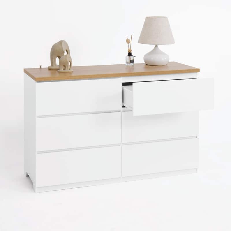 6-Drawer Wooden Storage Cabinet, Dresser & Clothes Organizer, Wide Storage Tower