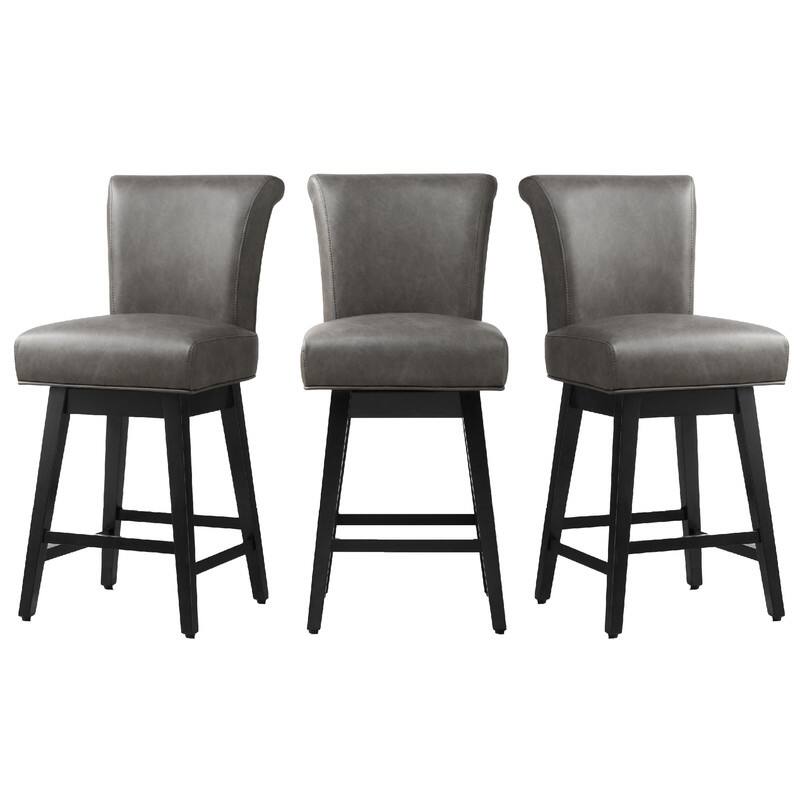 Spruce & Spring Noah Upholstered 26-inch Counter Height Swivel Barstool Set - Set of 3 - Lead Grey - Counter Height
