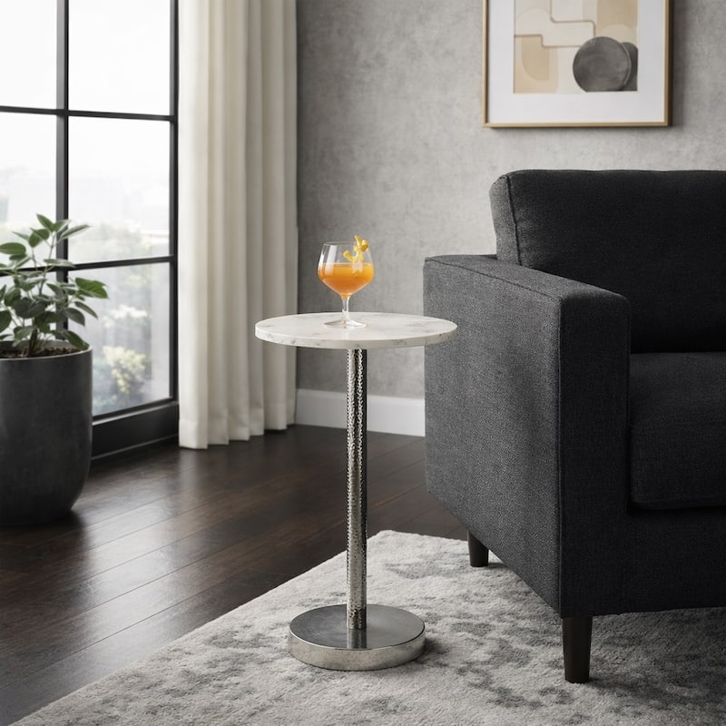 Metal Top Round End Table with Flat Base - Silver, 25"