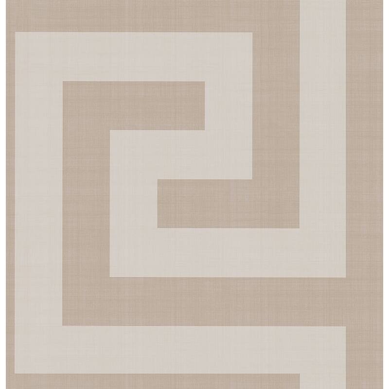 Seabrook Designs Vogue Greek Key Unpasted Wallpaper - 27 in. W x 27 ft. L - Metallic Silver and Taupe