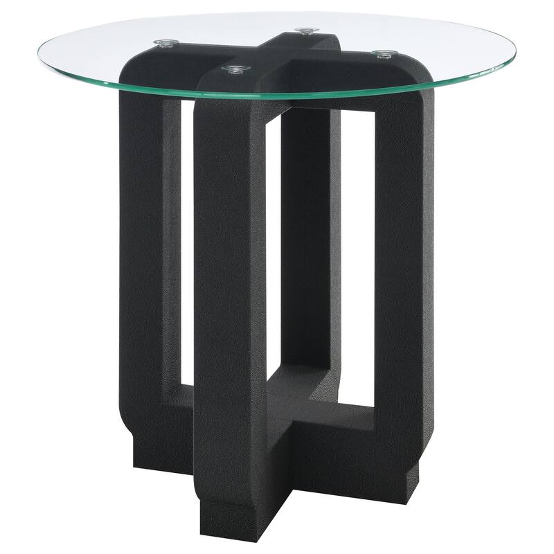 Acklin Round Clear Glass Top Side End Table Black - Black - Glass