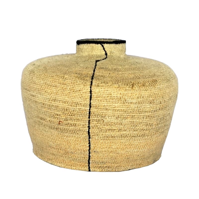 Seagrass Vase Top Accent Basket - 13" - Beige and Black