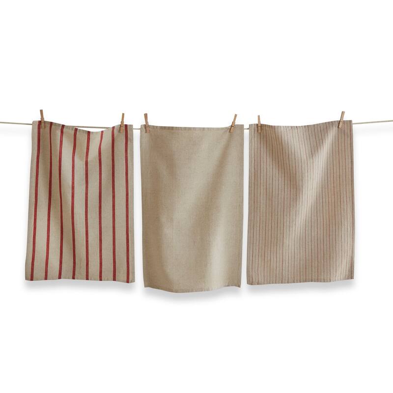 Farmhouse Stripe Dishtowel Set of 3 - Multicolor Cotton Kitchen Towels, Everyday Use, Machine Wash, 26" x 18"
