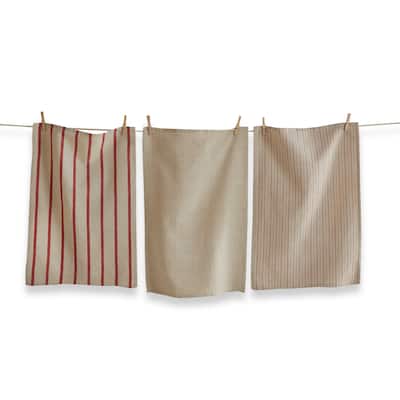 Farmhouse Stripe Dishtowel Set of 3 - Multicolor Cotton Kitchen Towels, Everyday Use, Machine Wash, 26" x 18"