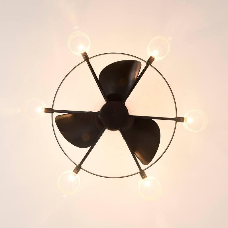 Damita 35 Inch Matte Black finish 6 Light, 3 Blade Ceiling Fandelier with Remote