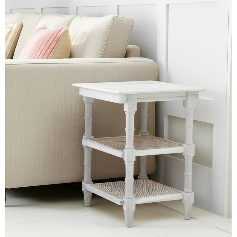 HomeRoots 24" Antiqued White Solid Wood End Table With Two Shelves - 18 in. x 24 in. x 18 in. - Antiqued White - Wood