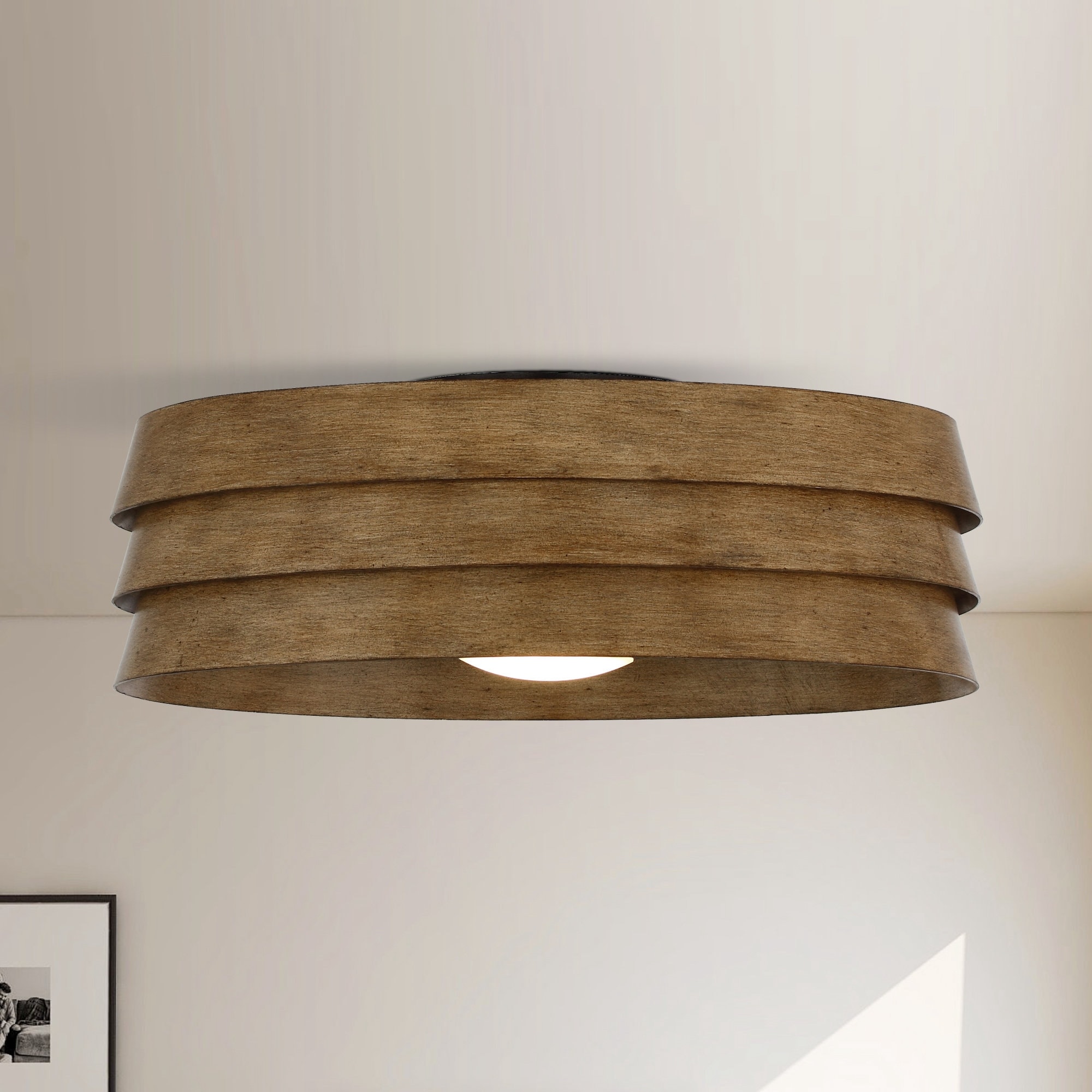 22" Distressed Wood Grain Caged Ceiling Fan Flush Mount with Light