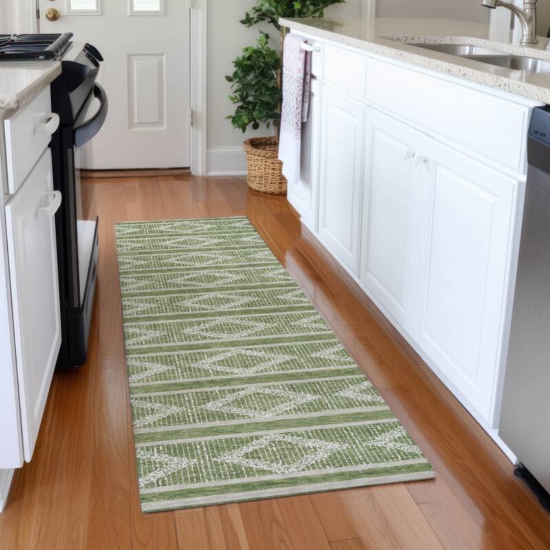 Premium Washable Super Soft Geo Diamonds Mayfield Rug - Green - 2'3" x 7'6"
