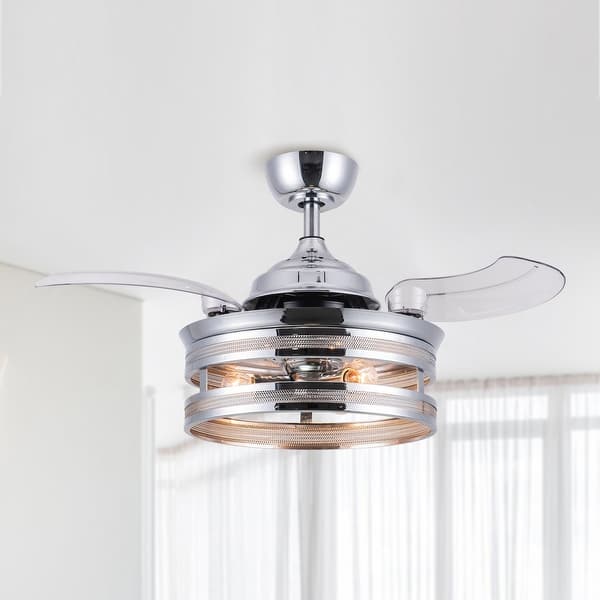 slide 1 of 8, 36-inch Chrome Retractable 3-Blade LED Ceiling Fan with Remote