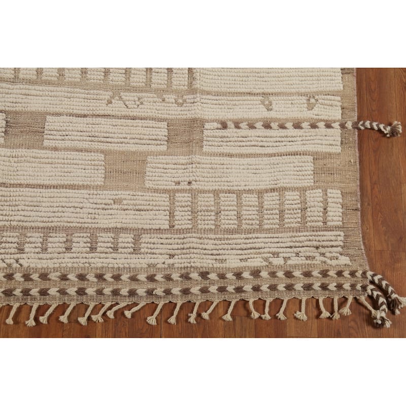 Beige & Ivory Moroccan Modern Area Rug Hand-Knotted Wool Carpet - 6'0"x 9'4"
