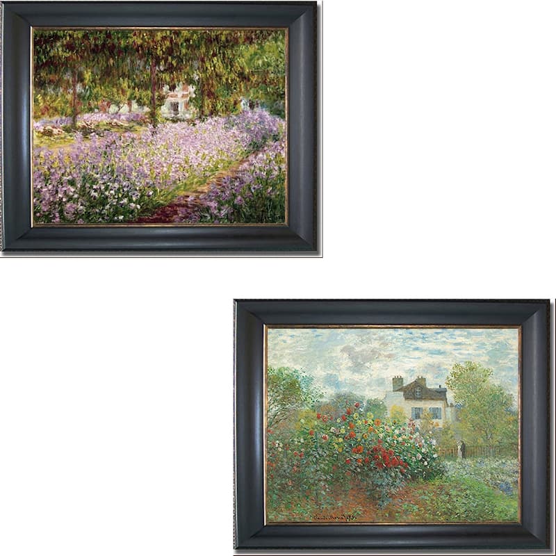 Artist's Garden at Giverny & Argenteuil by Monet 2-pc Black & Gold Framed Canvas Art Set (16 in x 20 in Each Framed Size)