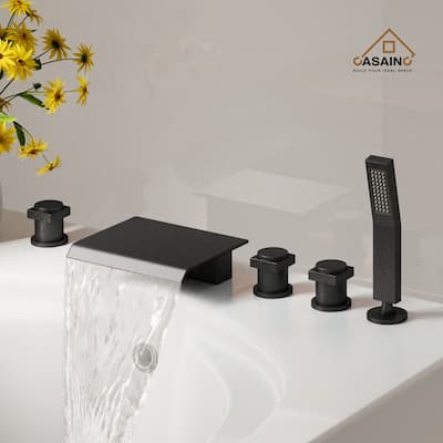 3-Handle Deck-Mount Bathtub Faucet Waterfall Roman Tub Faucet with Hand Shower