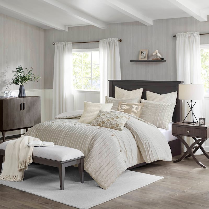Madison Park Signature Essence Oversized Cotton Clipped Jacquard Comforter Set with Euro Shams and Throw Pillows