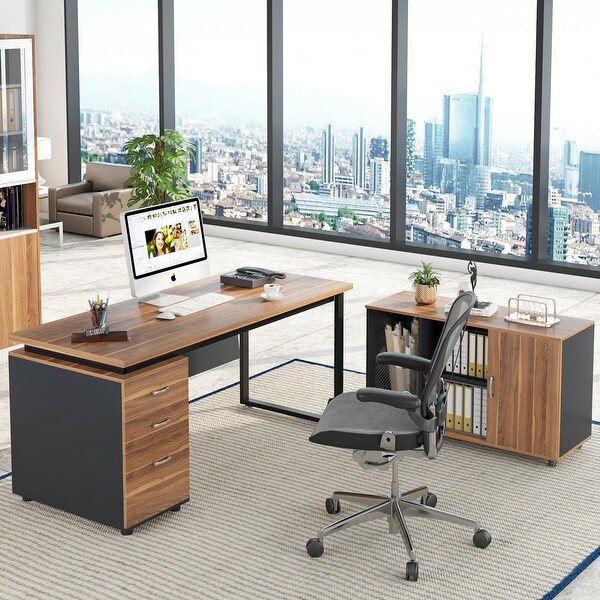 Shop 55 inch L-Shaped Computer Desk with 39 inch File ...