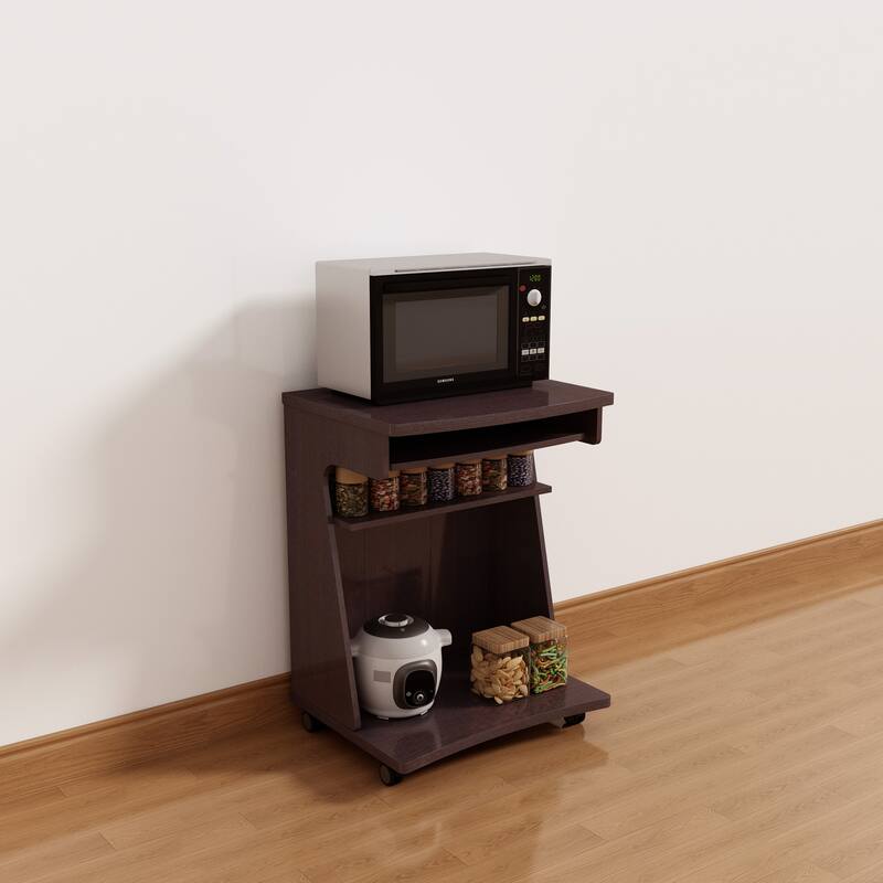 Utility cart Microwave cart Kitchen cart Computer cart one gliding shelf two shelves rounded corners mobile - Espresso