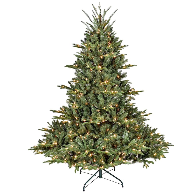 Full-Shape Pre-Lit Christmas Tree - PE/PVC Mixed Branches, Wide Base, Hinged Structure, Metal Stand - Green