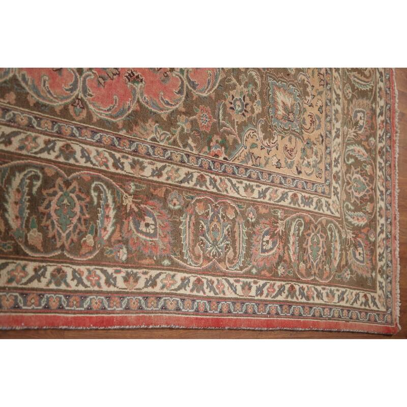 Hand Knotted Oriental 100% Wool Carpet Traditional Floral Pink Mashad Area Rug - 13' 0'' X 9' 7''