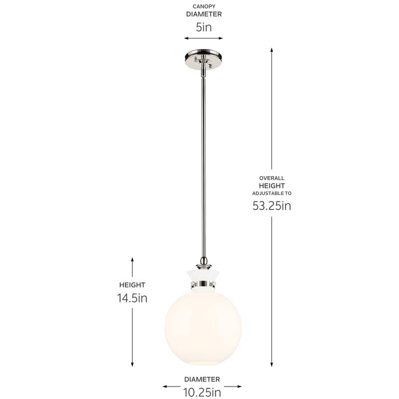 Kichler Lighting Laria 10.25 Inch 1 Light Pendant with Opal Glass in Polished Nickel