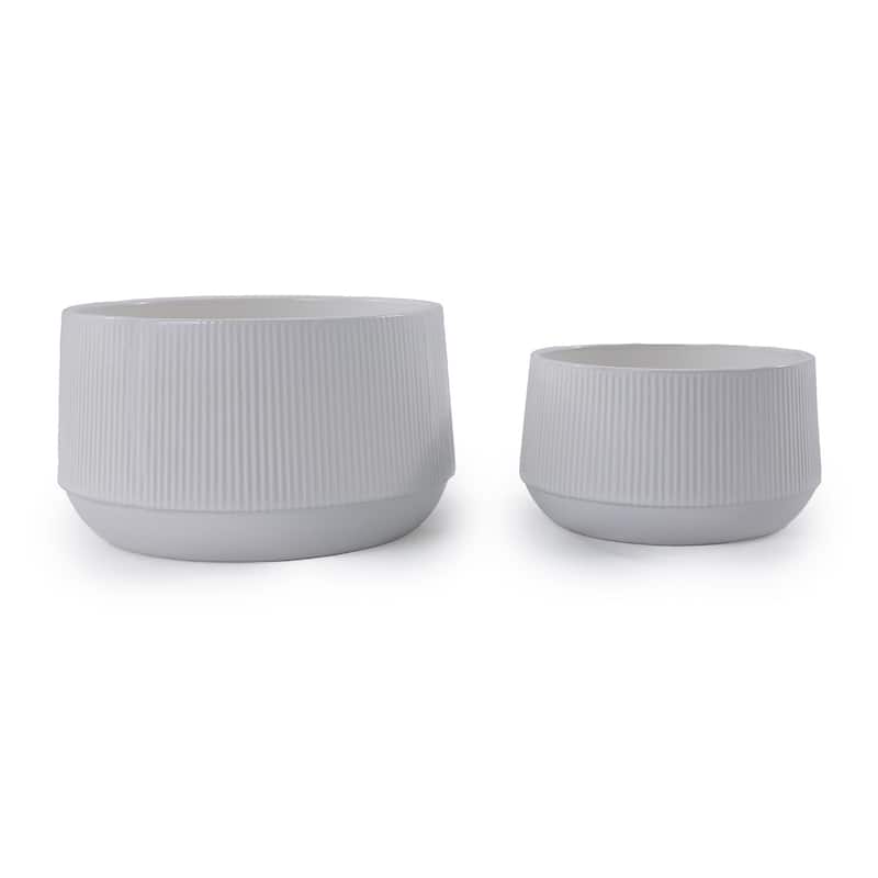 2 Pieces Ceramic Flowerpot, Modern Planter for Patio, Garden or Windowsills - Gloss White - Gloss White
