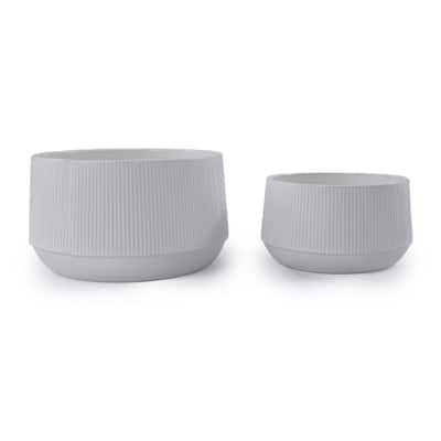 2 Pieces Ceramic Flowerpot, Modern Planter for Patio, Garden or Windowsills - Gloss White