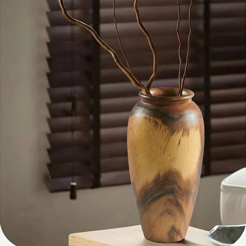Natural Grain Suar Wood Decorative Vase