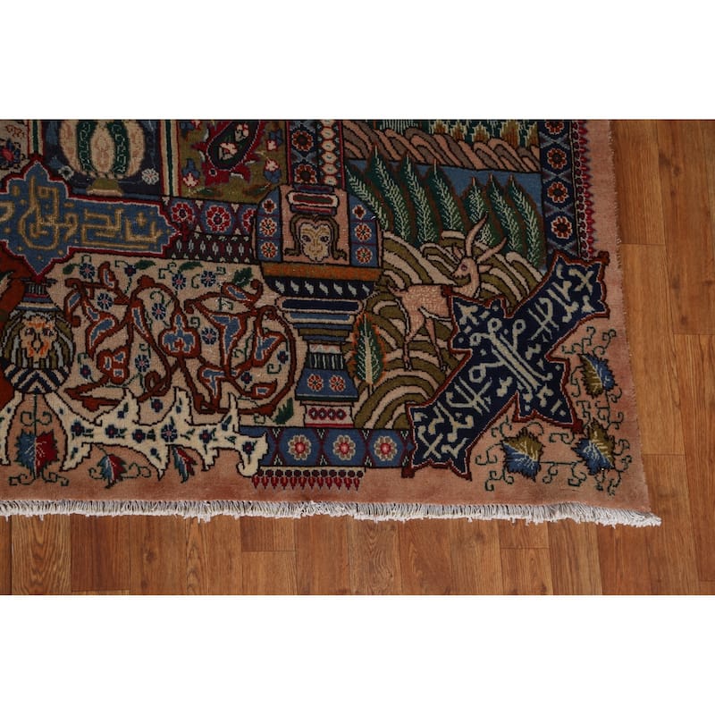 Animal Pictorial Kashmar Persian Area Rug Hand-knotted Wool Carpet - 9'7" x 12'6"