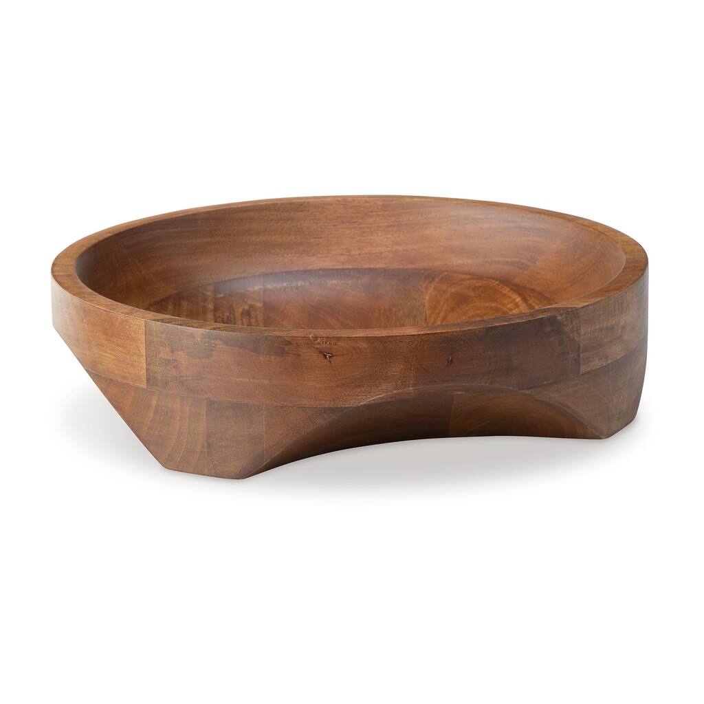 Myra Bowl, Carved Pattern at the Bottom, Food Safe, Brown Wood, 14 Inch