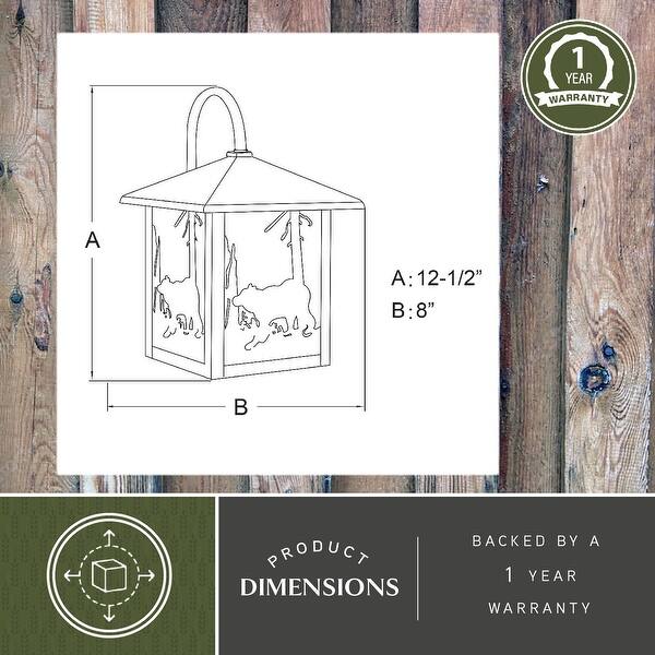 VAXCEL Bozeman 12.5 in. H 1-Light Burnished Bronze Rustic Bear Outdoor Wall Sconce, Steel, White Tiffany Glass Shade