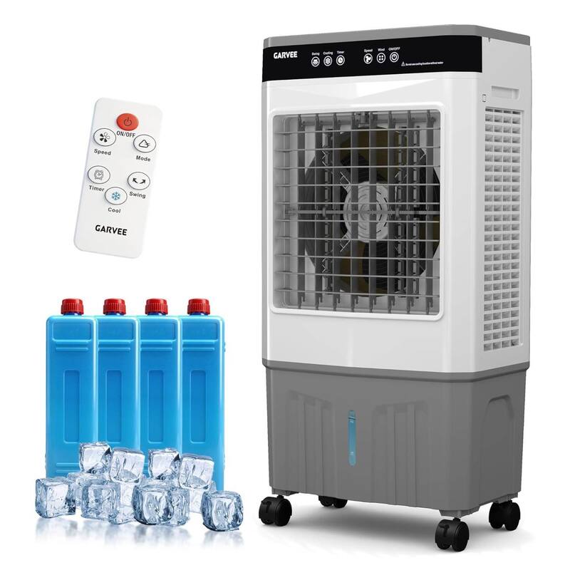 5.3 Gal 3000 CFM Portable Cooling Fan, Evaporative Air Cooler with Touch Screen, Remote for Bedroom, Home, Office - White