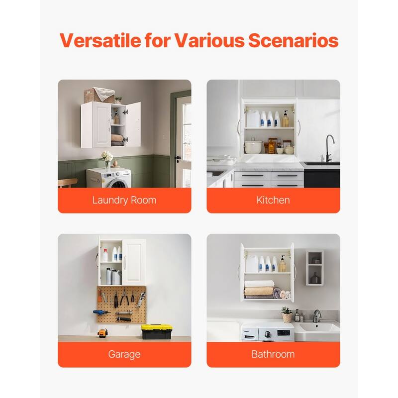2-Tier White Wall Mounted Laundry Room Storage Cabinet with 2 Doors and Adjustable Shelves - 11.8 x 23.6 x 23.6 in