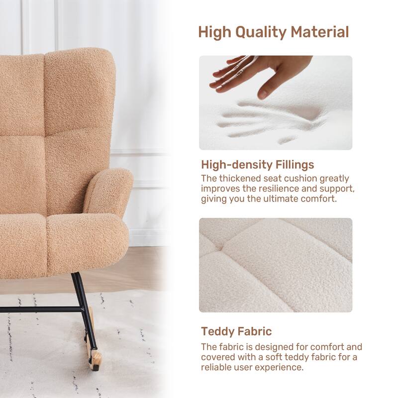 FERPIT Rocking Accent Chair Teddy Upholstered Glider Nursery Accent Chair Padded Seat with High Backrest for Living Room