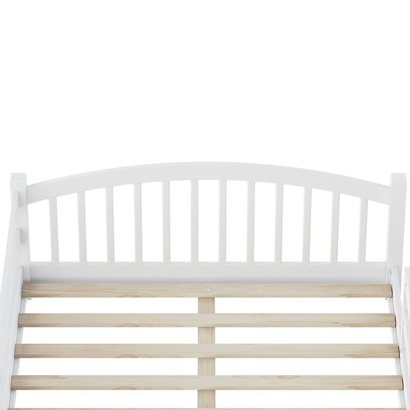 Montessori Floor Bed with Fence - Full/Twin Solid Wood, Slats & Safety Guardrails, Easy Assemble