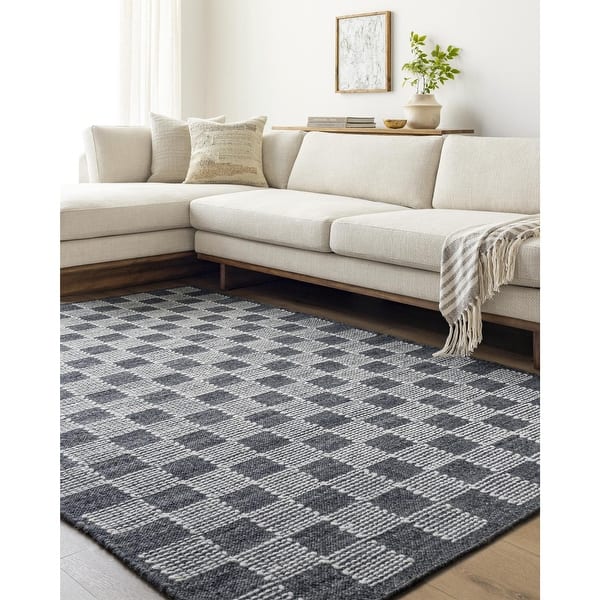 slide 2 of 7, Braulio Transitional Checkered Wool Area Rug Charcoal - 2' x 3'