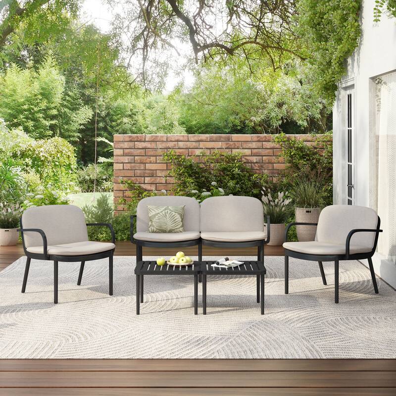 Christopher Knight Home - Luna Outdoor PP 3-Piece Patio Set - Black Frame+Beige Cushion