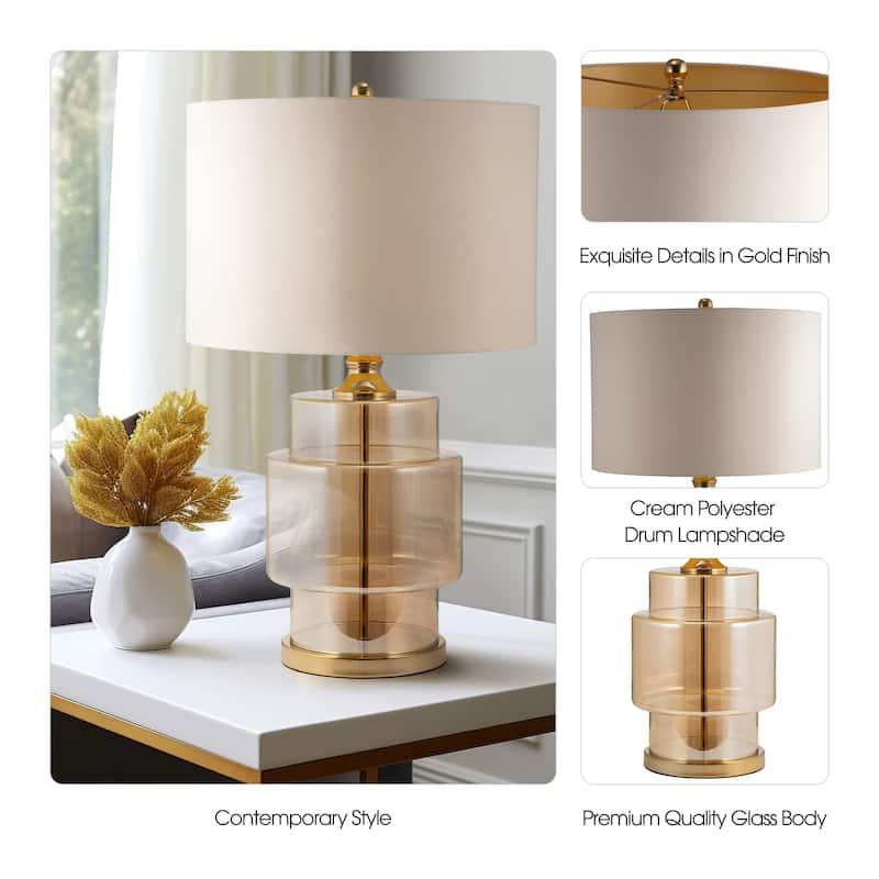 Sagebrook Home Glam Glass, 30" Lustered Table Lamp, Gold, Cylinder - 18" x 18" x 30" - 18" x 18" x 30"
