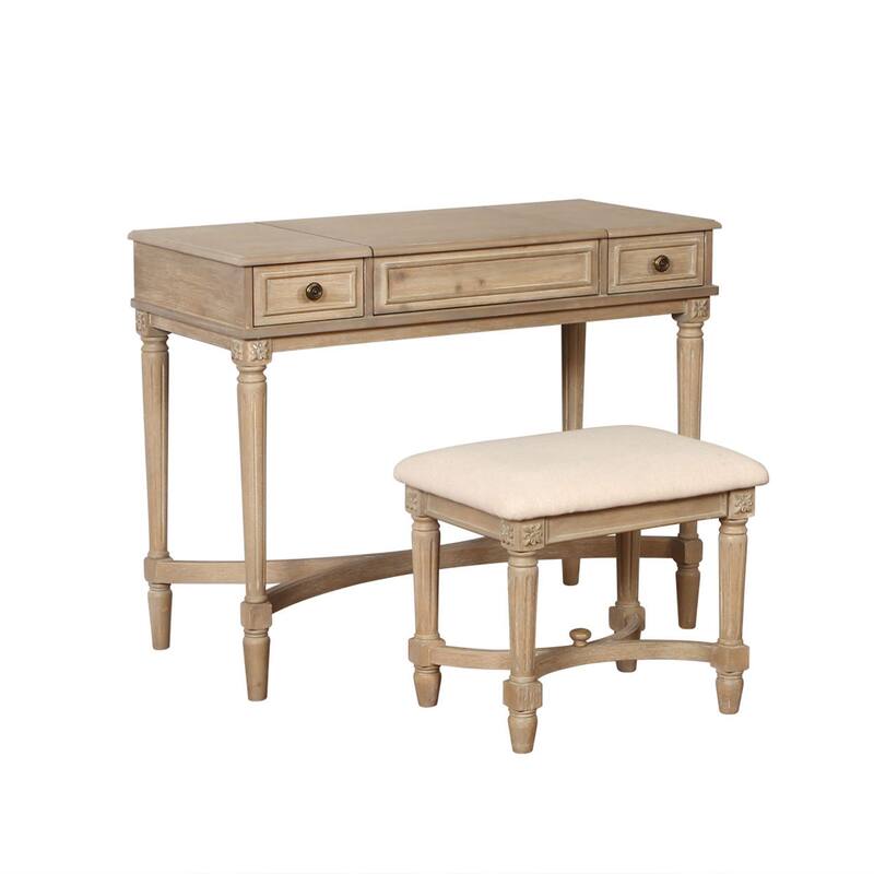 38" Gray Vanity Set with Mirror and Stool