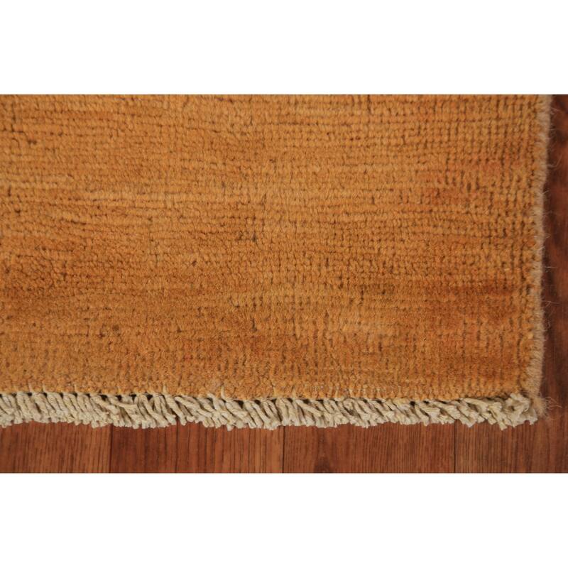 Orange Gabbeh Oriental Rug Hand-Knotted Wool Carpet - 3'0" x 3'10"