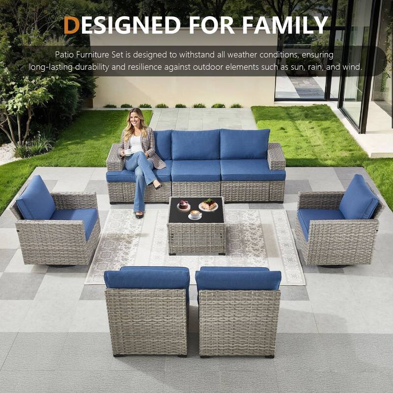 Pocassy Wicker Rattan Outdoor Sectional Sofa Patio Conversation Set