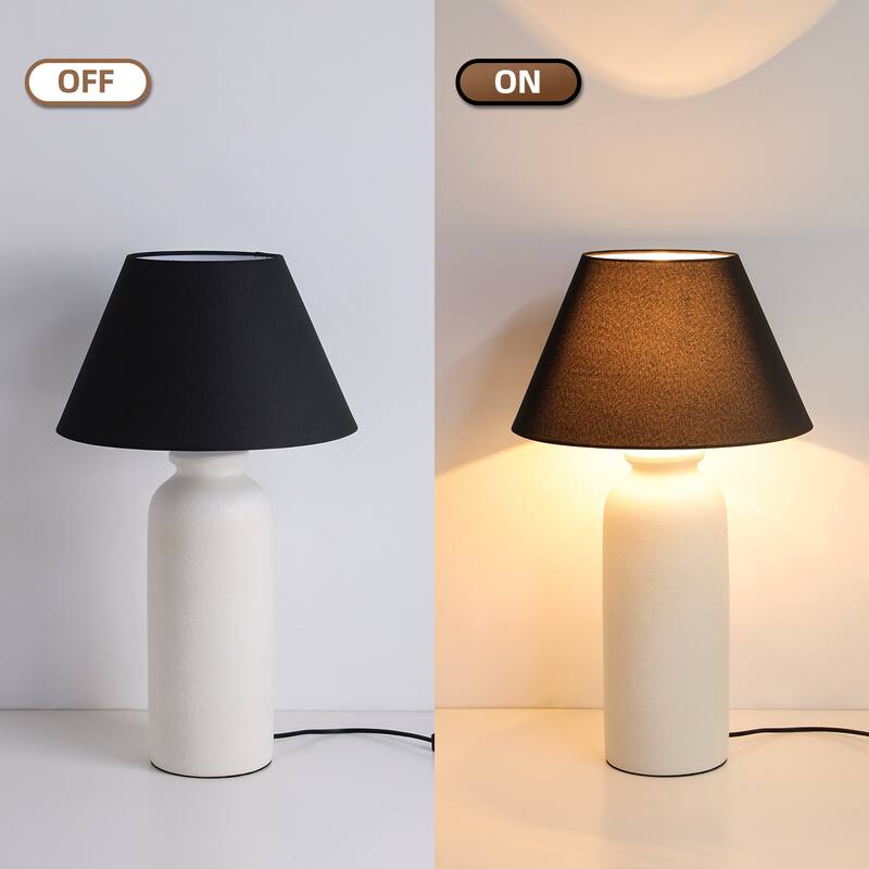 28 in. Nordic Ceramic Table Lamp with Sandblasting and Linen Shade for Living Room, Bedroom, Dining Room